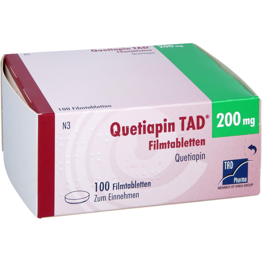 Das Produktfoto zeigt Quetiapin Tad 200 Mg Filmtabletten (100 stk) PZN 13815956