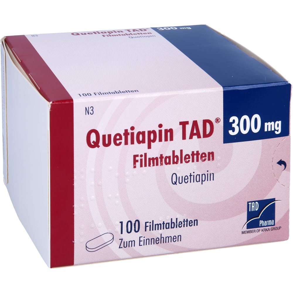 Das Produktfoto zeigt Quetiapin Tad 300 Mg Filmtabletten (100 stk) PZN 13815991