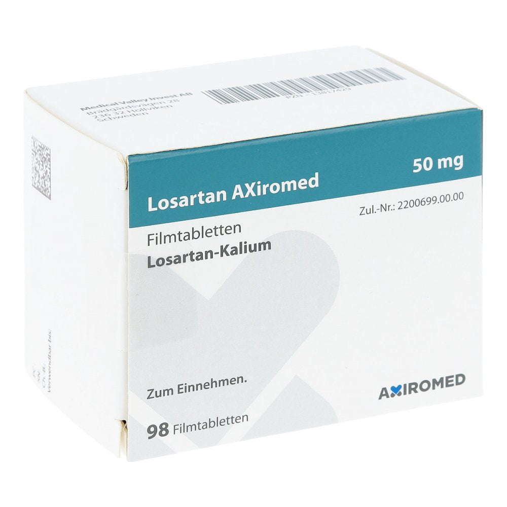 Das Produktfoto zeigt Losartan Axiromed 50 Mg Filmtabletten (98 stk) PZN 13817429