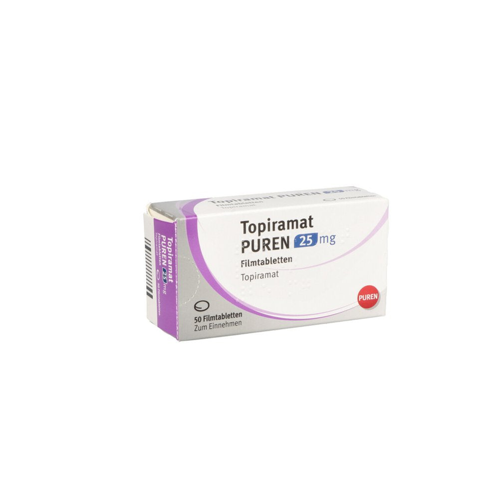 Das Produktfoto zeigt Topiramat Puren 25 Mg Filmtabletten (50 stk) PZN 13821224