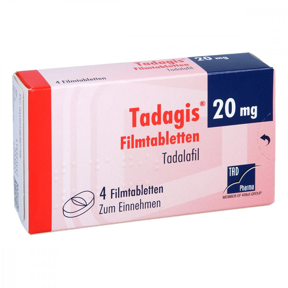 Das Produktfoto zeigt Tadagis 20 Mg Filmtabletten (4 stk) PZN 13838779
