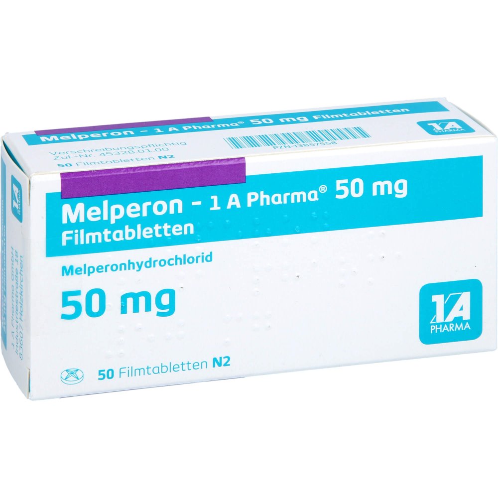Das Produktfoto zeigt Melperon-1a Pharma 50 Mg Filmtabletten (50 stk) PZN 13857558