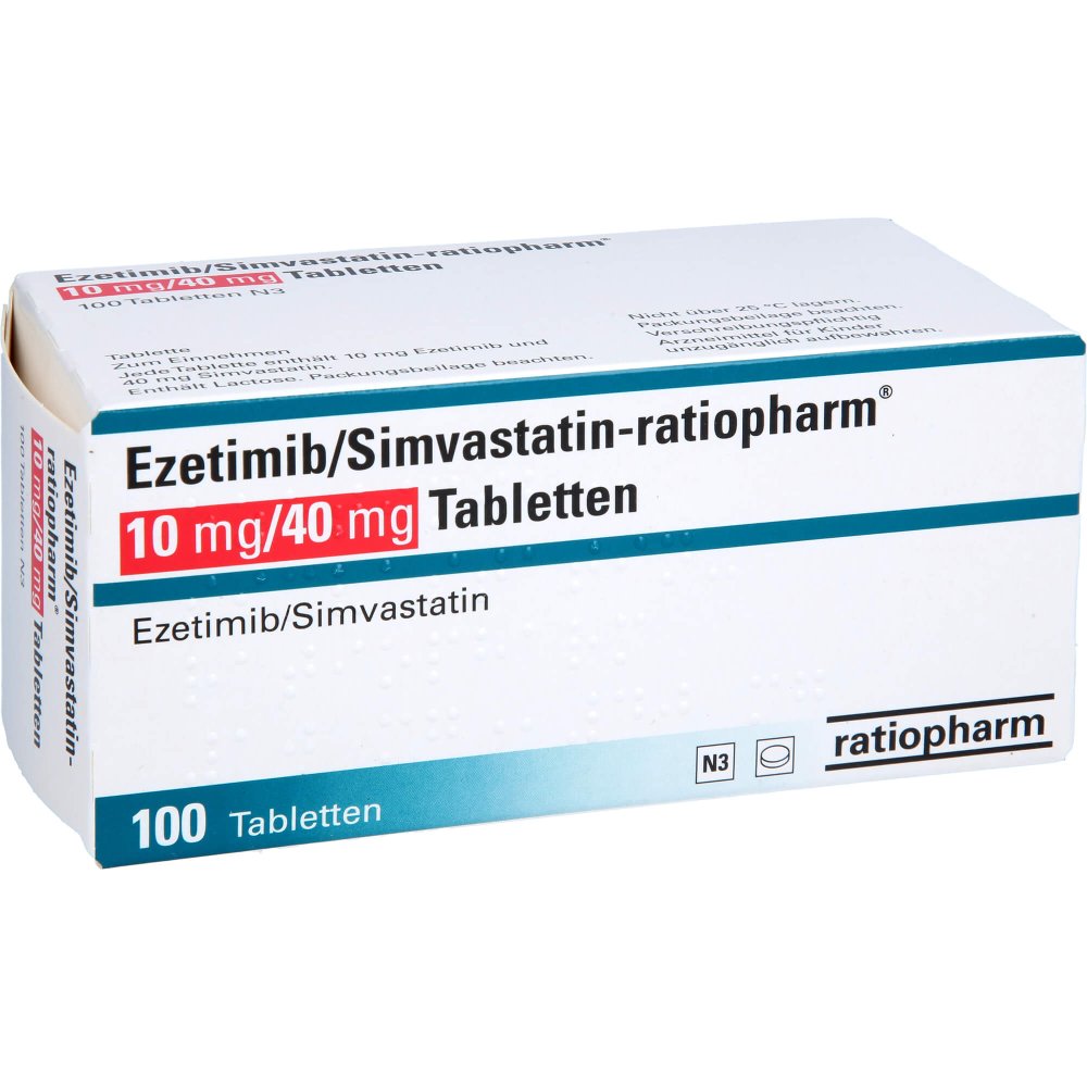 Das Produktfoto zeigt Ezetimib/Simvastatin-Ratiopharm 10 Mg/40 Mg Tabl. (100 stk) PZN 13858977
