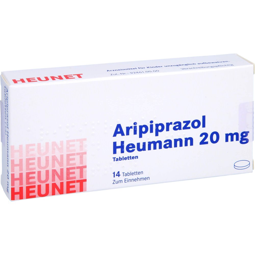 Das Produktfoto zeigt Aripiprazol Heumann 20 Mg Tabletten Heunet (14 stk) PZN 13877035