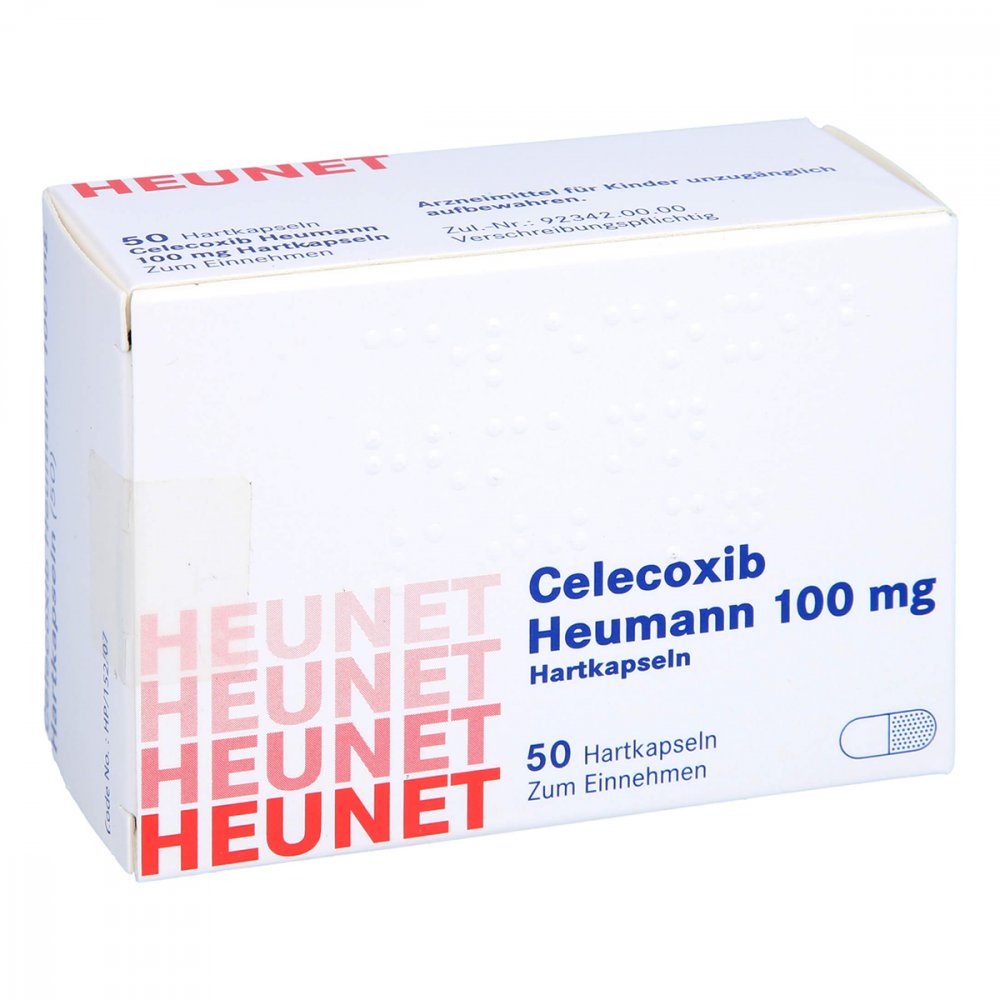 Das Produktfoto zeigt Celecoxib Heumann 100 Mg Hartkapseln Heunet (50 stk) PZN 13877087