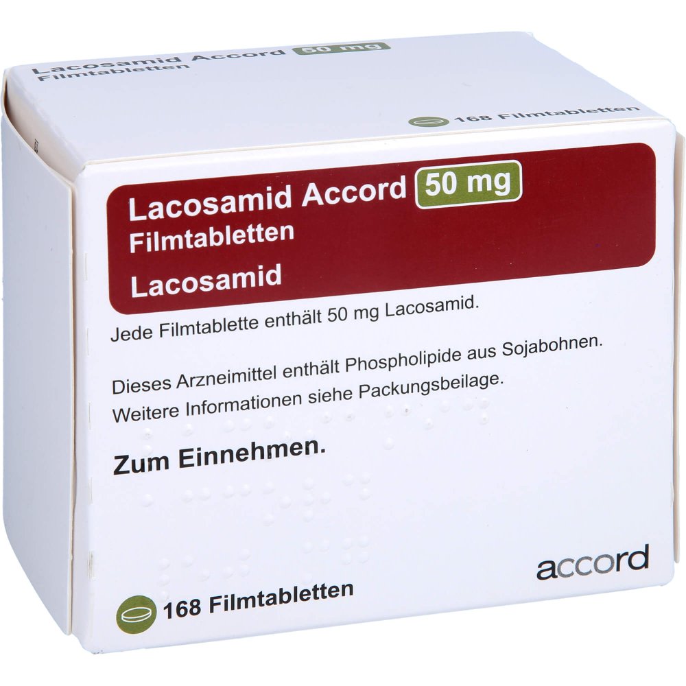 Das Produktfoto zeigt Lacosamid Accord 50 Mg Filmtabletten (168 stk) PZN 13892827