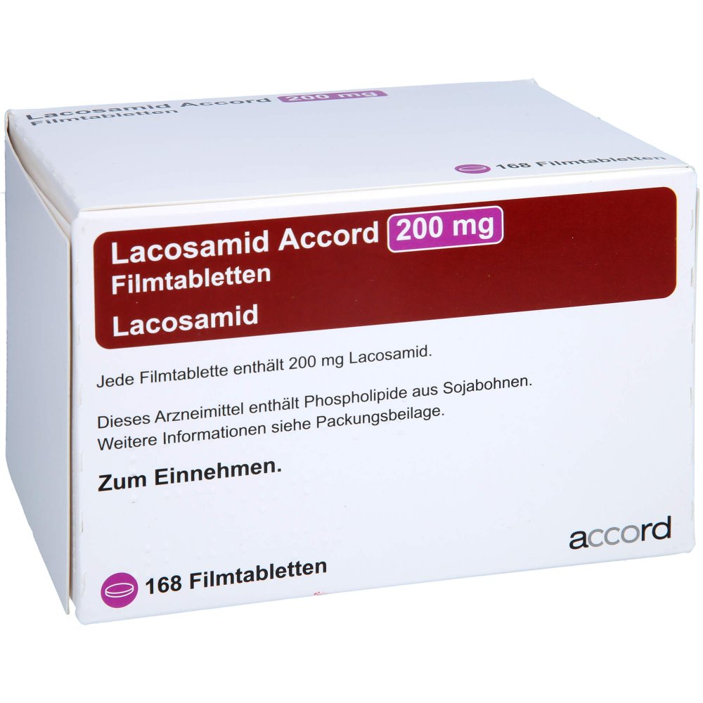 Das Produktfoto zeigt Lacosamid Accord 200 Mg Filmtabletten (168 stk) PZN 13892922