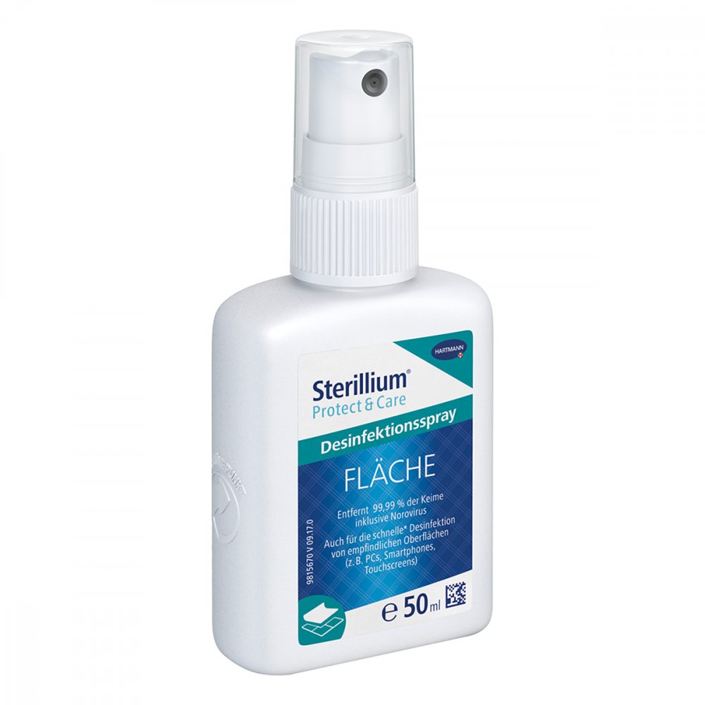 Das Produktfoto zeigt Sterillium Protect & Care Fläche Desinfekt.Spray (50 ml) PZN 13901532