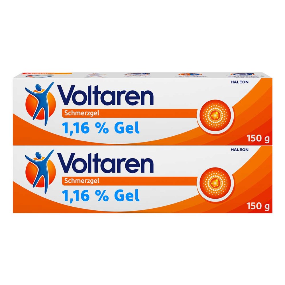 Das Produktfoto zeigt Voltaren Schmerzgel 1,16% Gel Komf.-Applikator (2X150 g) PZN 13905518