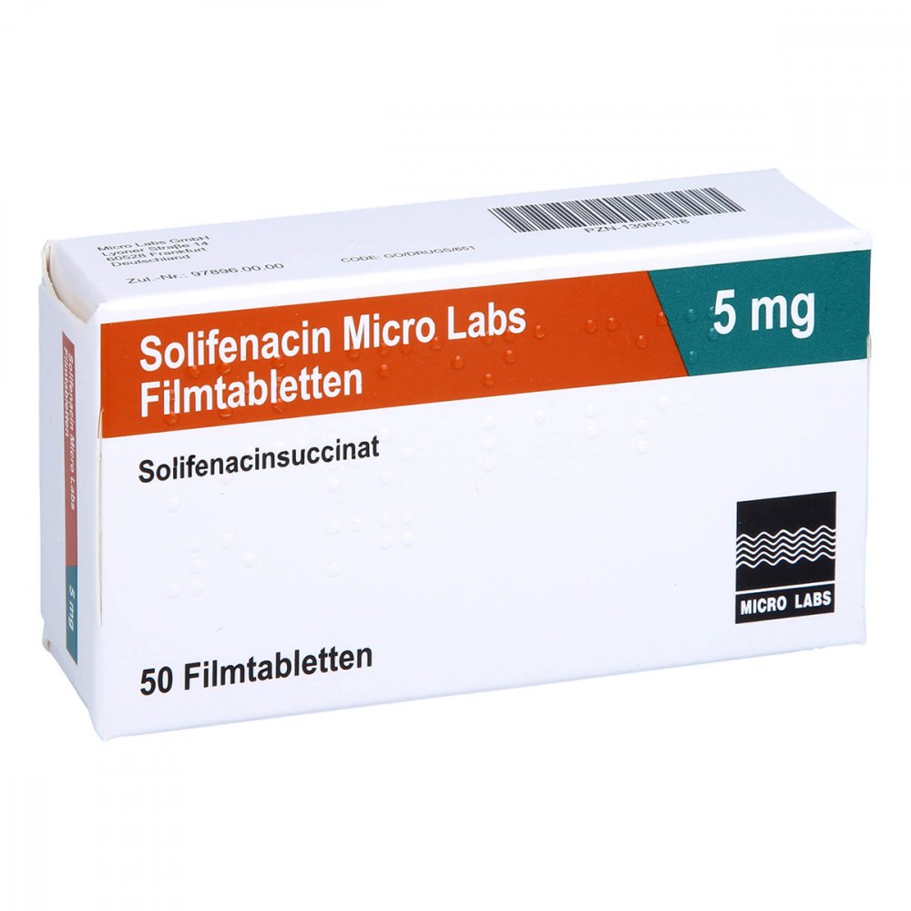 Das Produktfoto zeigt Solifenacin Micro Labs 5 Mg Filmtabletten (50 stk) PZN 13965118