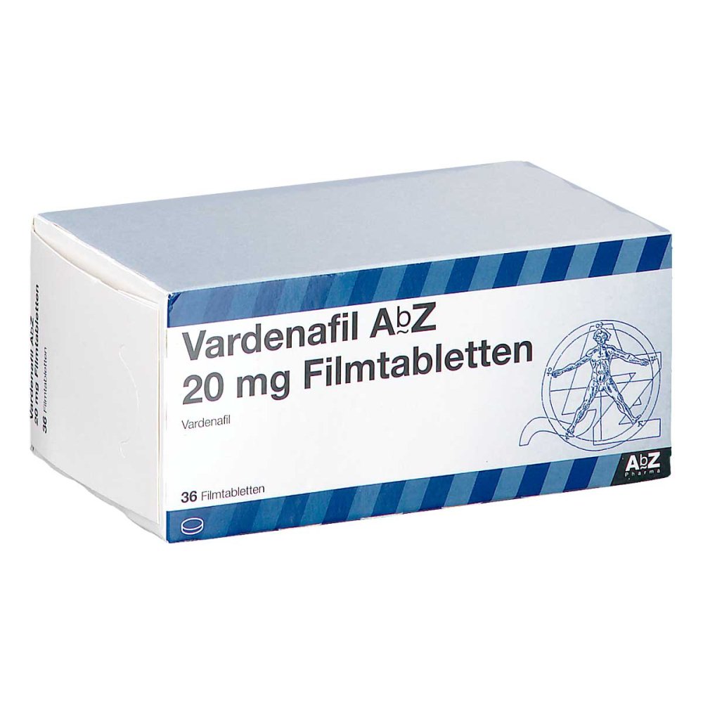Das Produktfoto zeigt Vardenafil Abz 20 Mg Filmtabletten (36 stk) PZN 14022011