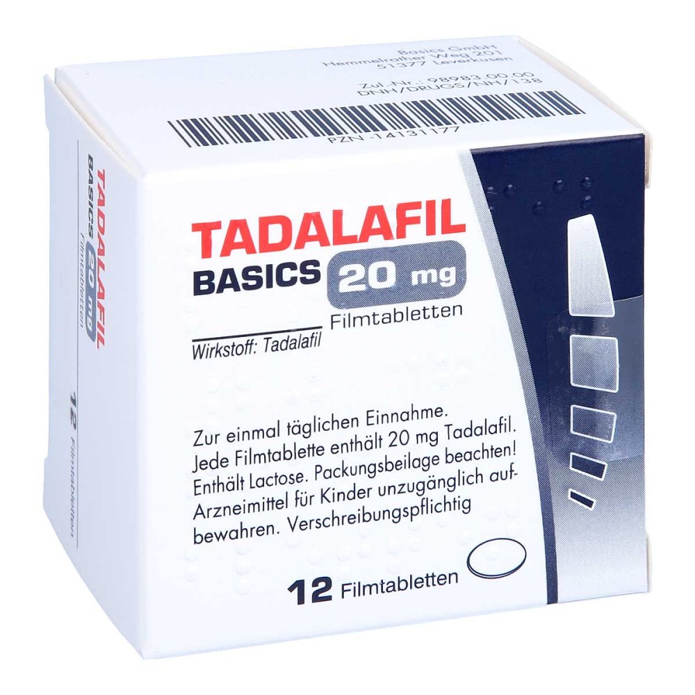 Das Produktfoto zeigt Tadalafil Basics 20 Mg Filmtabletten (12 stk) PZN 14131177