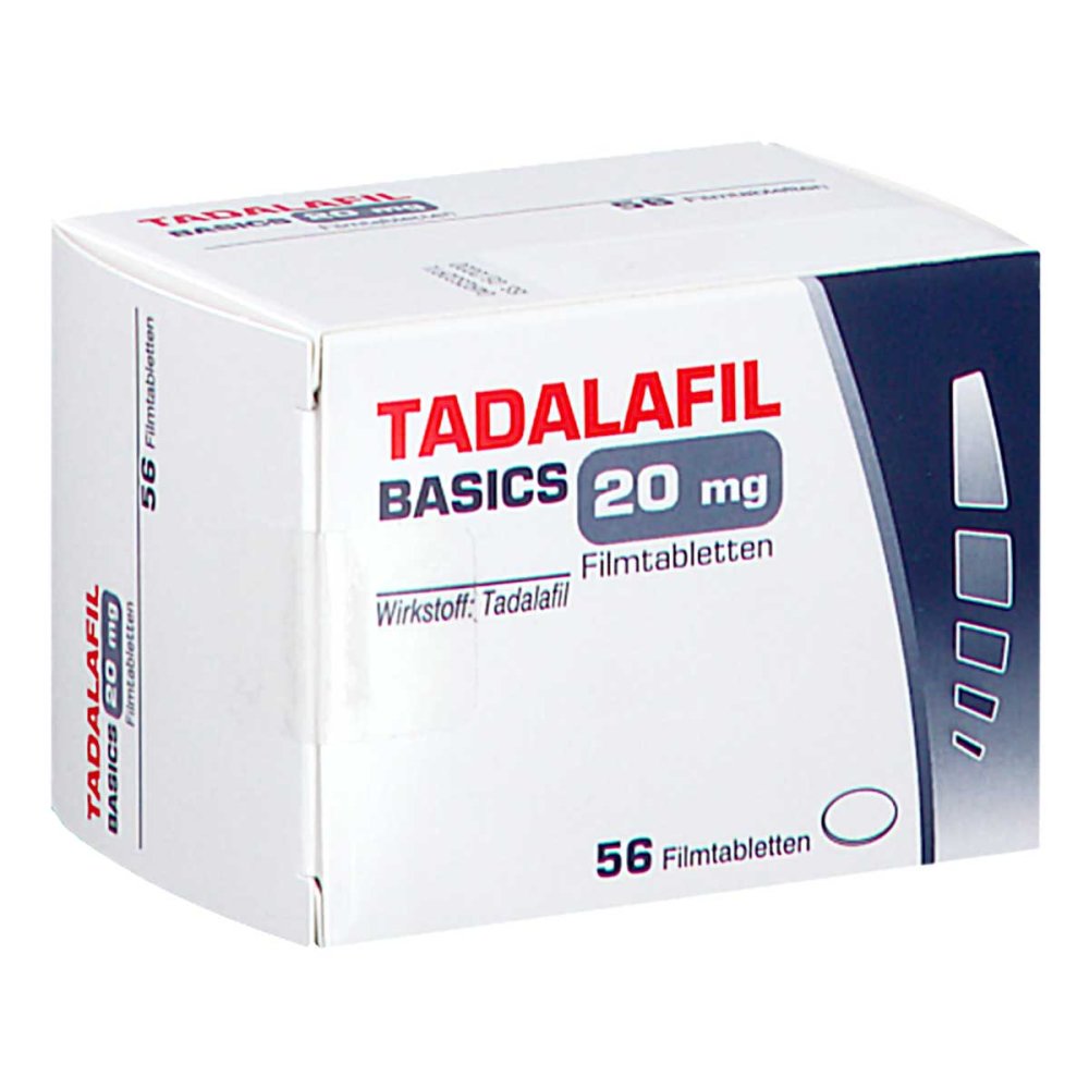 Das Produktfoto zeigt Tadalafil Basics 20 Mg Filmtabletten (56 stk) PZN 14131272