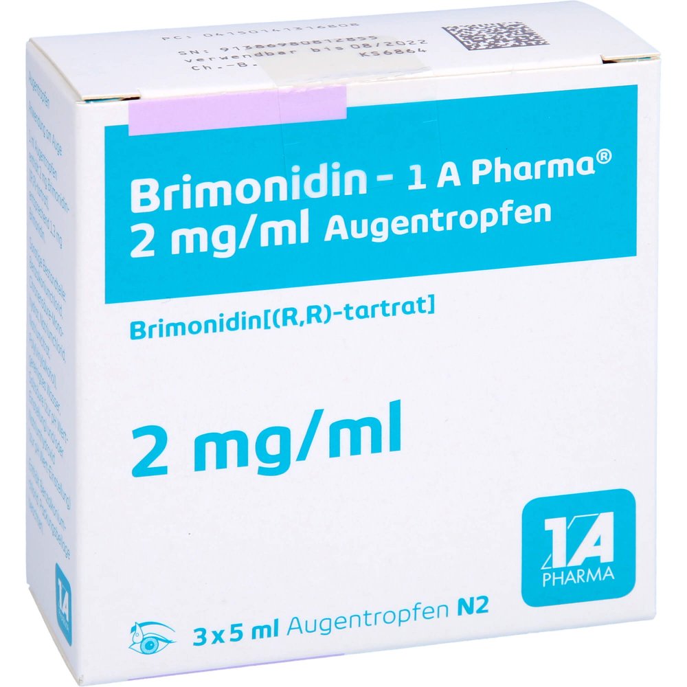 Das Produktfoto zeigt Brimonidin-1a Pharma 2 Mg/Ml Augentropfen (3X5 ml) PZN 14131680