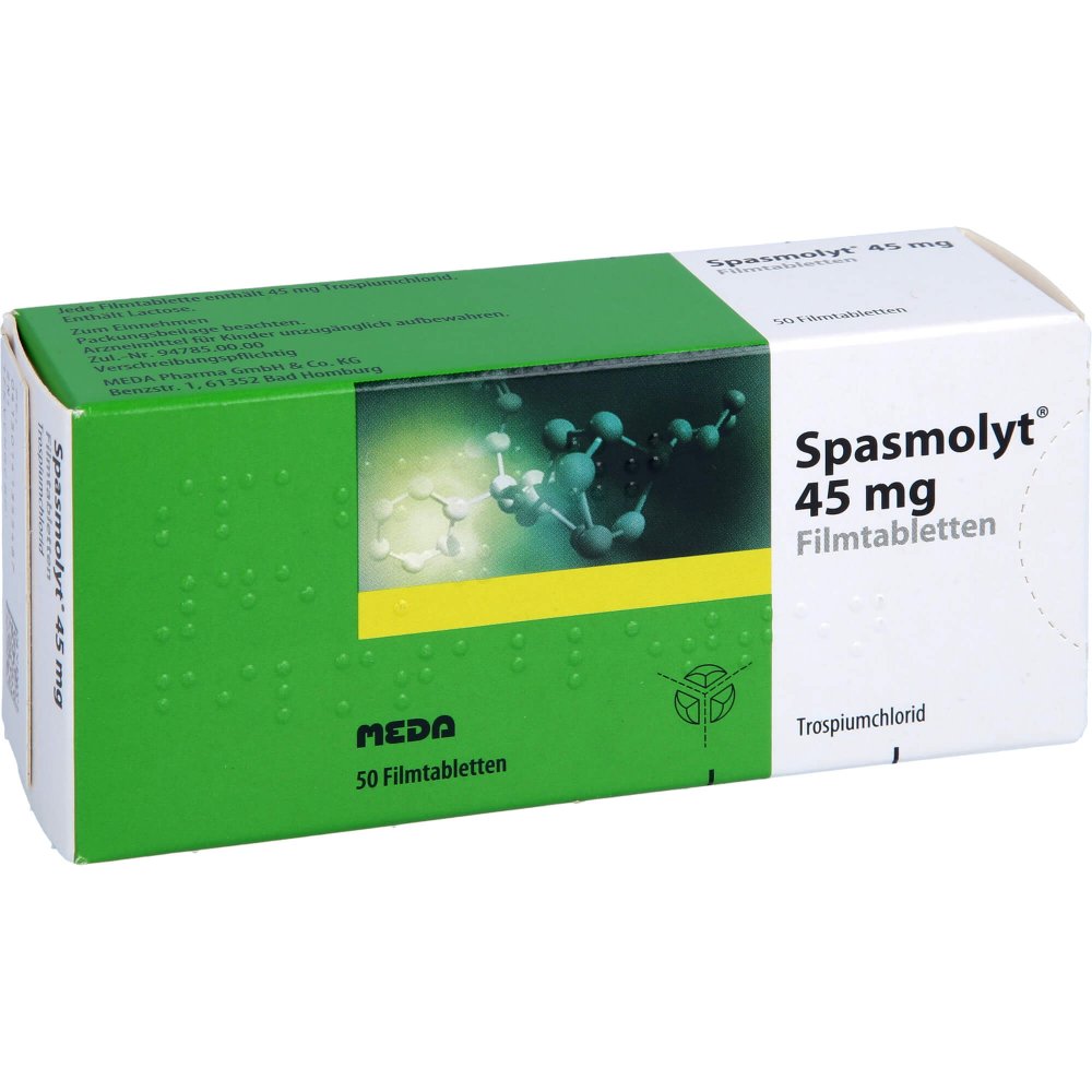 Das Produktfoto zeigt Spasmolyt 45 Mg Filmtabletten (50 stk) PZN 14135548