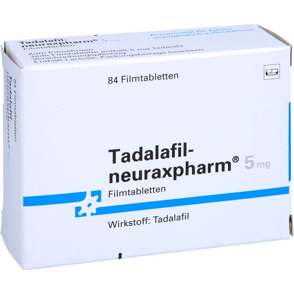 Das Produktfoto zeigt Tadalafil-Neuraxpharm 5 Mg Filmtabletten (84 stk) PZN 14154267
