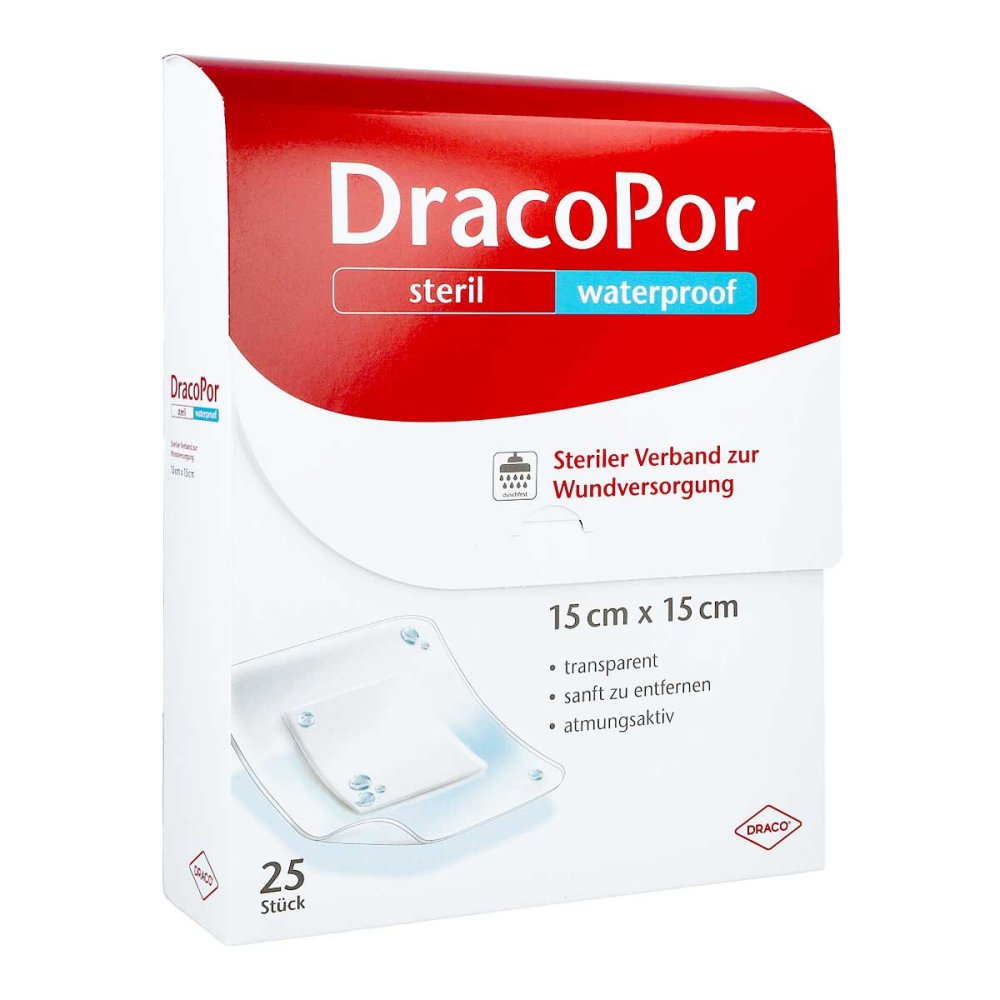 Dracopor Waterproof Wundverband 15x15 Cm Steril (25 stk)