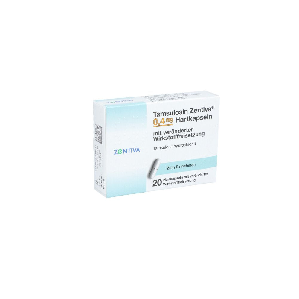 Das Produktfoto zeigt Tamsulosin Zentiva 0,4 Mg Hartk.Verä.Wst.-Frs. (20 stk) PZN 14169949