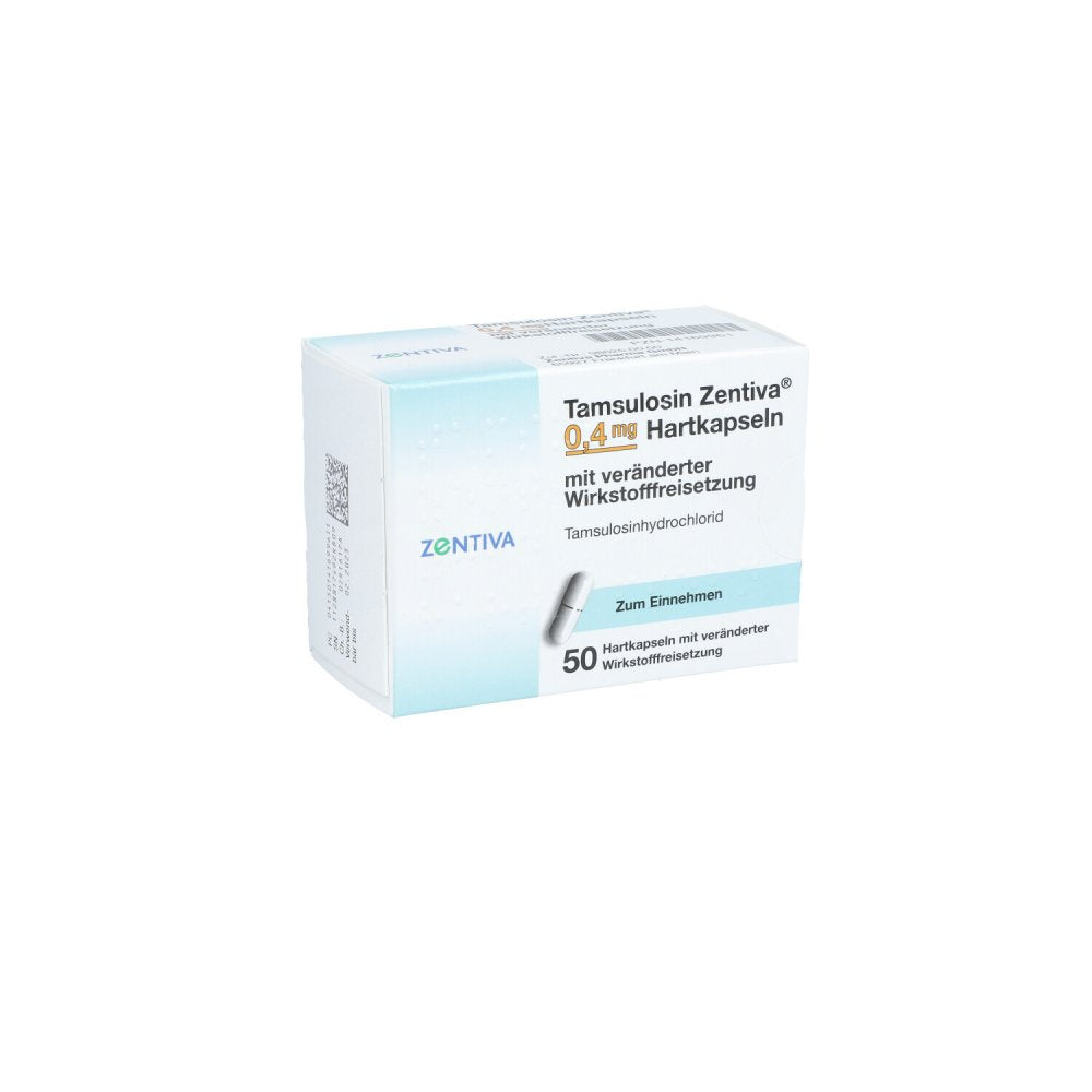 Das Produktfoto zeigt Tamsulosin Zentiva 0,4 Mg Hartk.Verä.Wst.-Frs. (50 stk) PZN 14169961