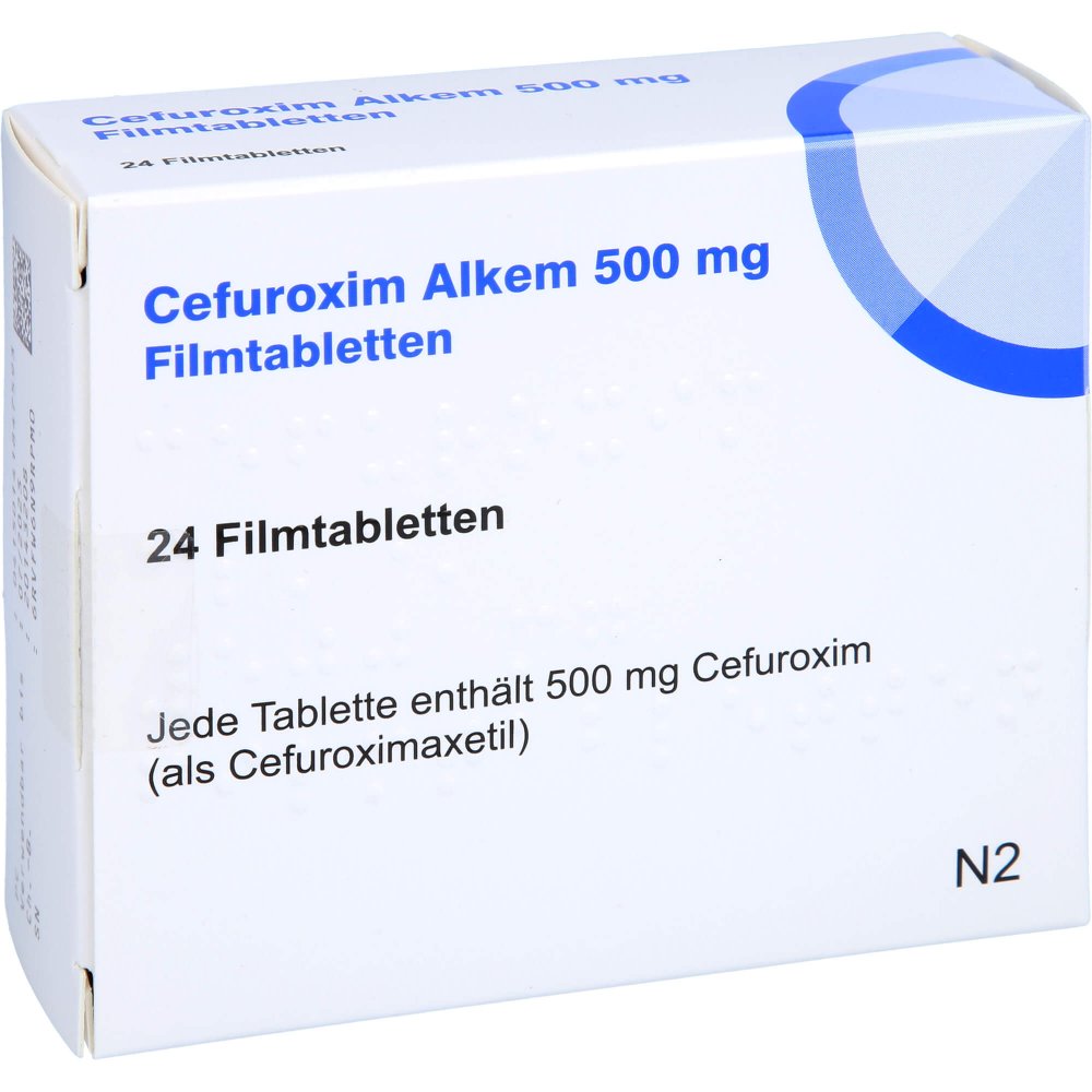 Das Produktfoto zeigt Cefuroxim Alkem 500 Mg Filmtabletten (24 stk) PZN 14184759