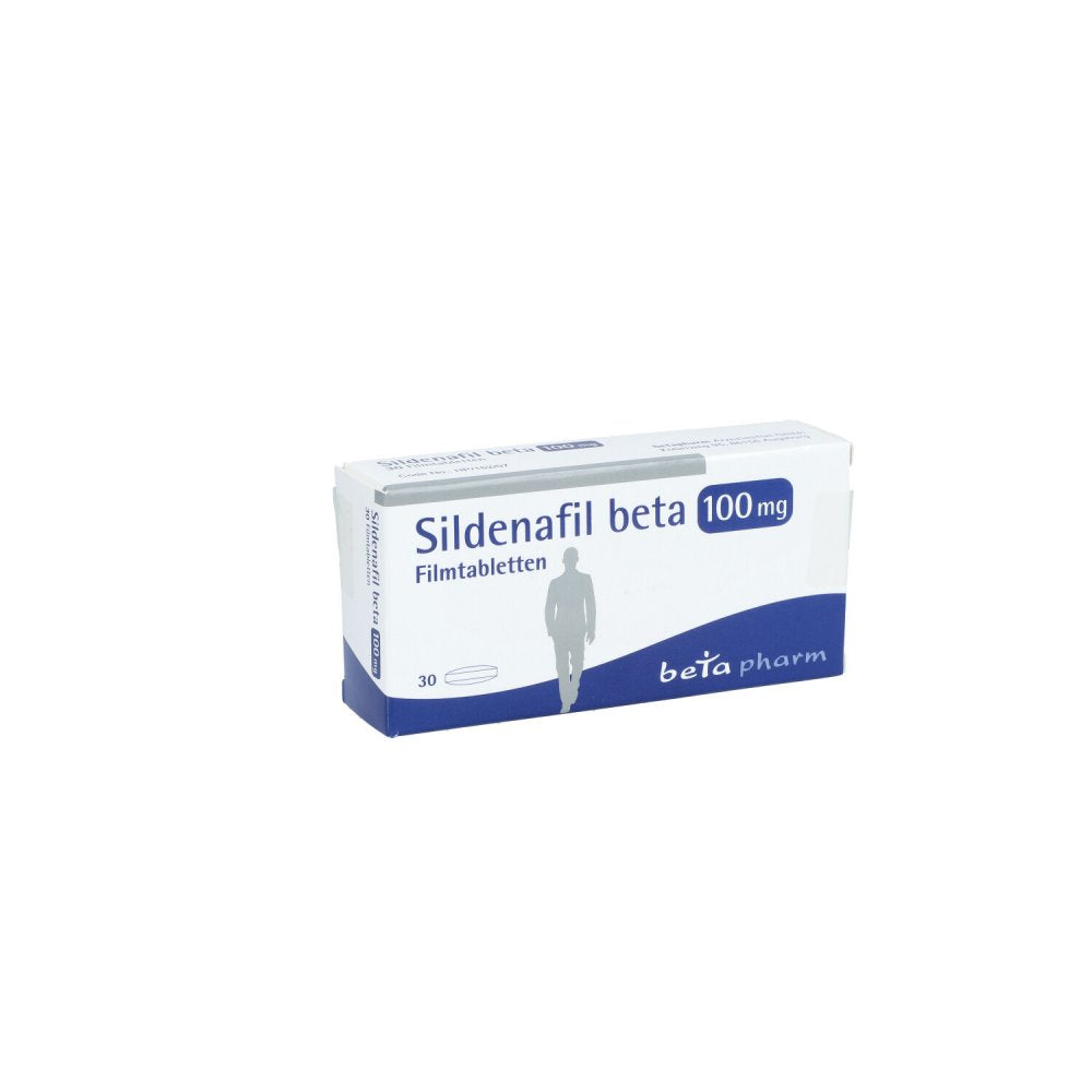 Das Produktfoto zeigt Sildenafil Beta 100 Mg Filmtabletten (30 stk) PZN 14243077