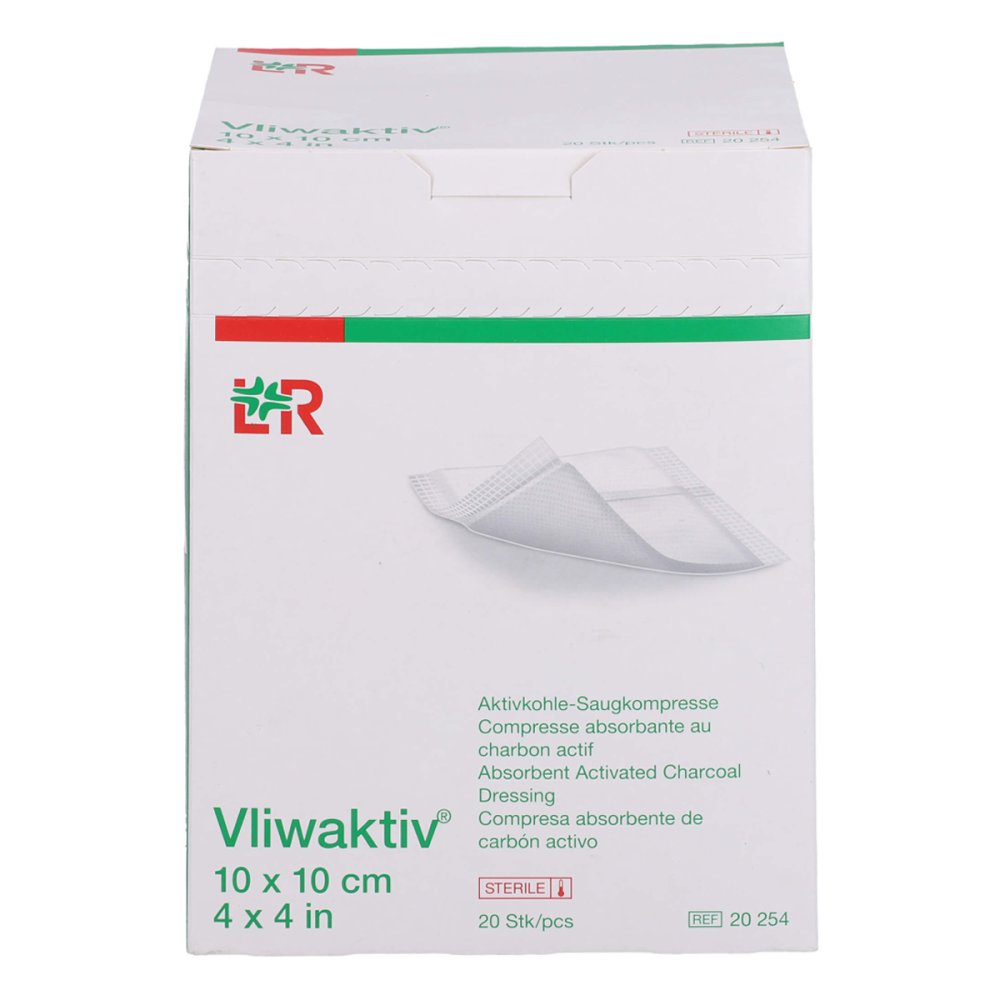 Vliwaktiv Aktivkohle-Saugkomp.Steril 10x10 Cm (20 stk)