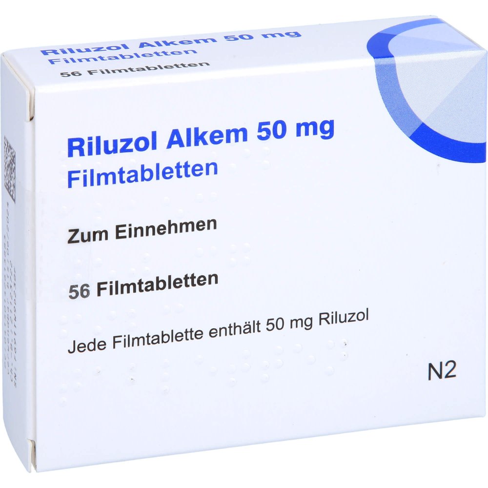 Das Produktfoto zeigt Riluzol Alkem 50 Mg Filmtabletten (56 stk) PZN 14261388