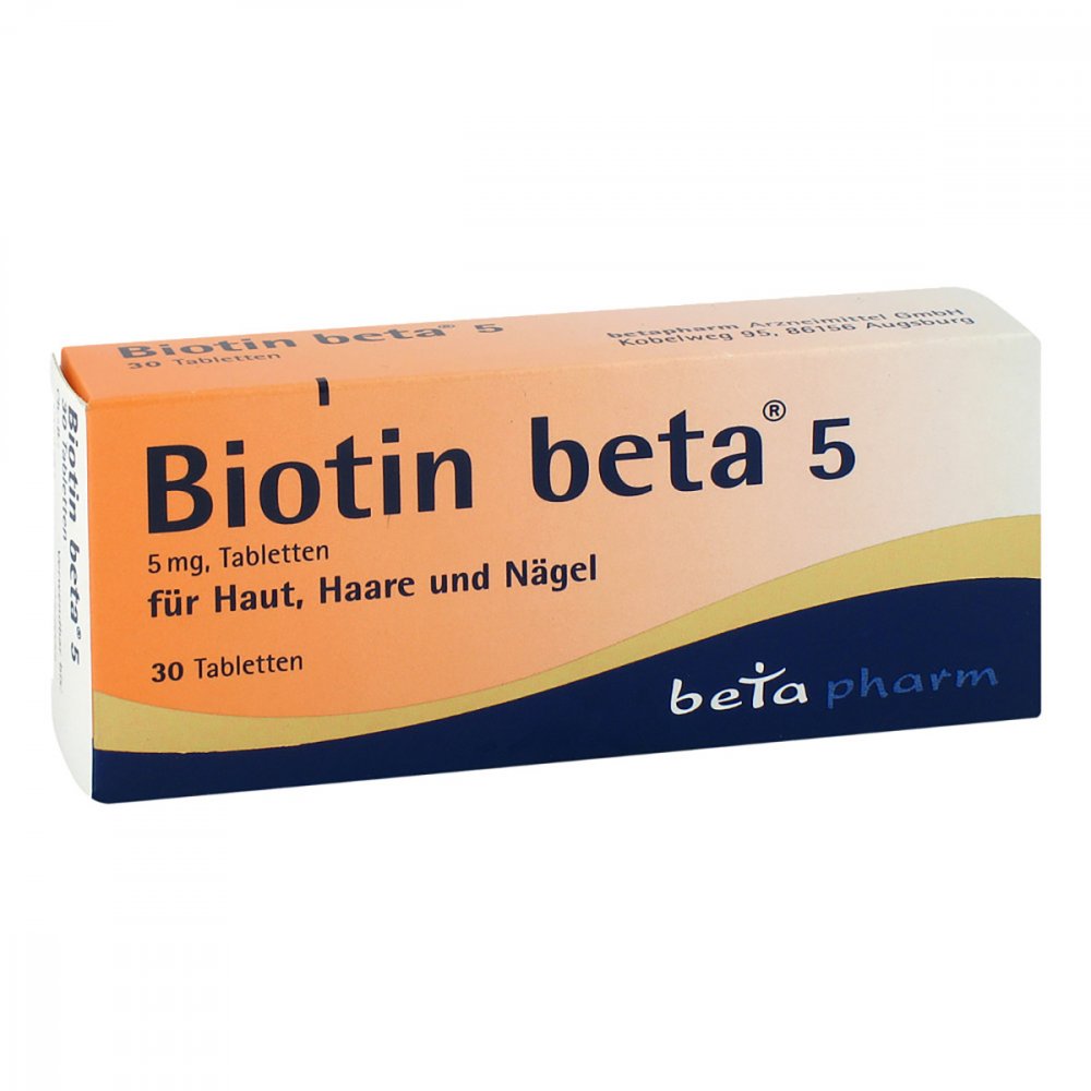 Das Produktfoto zeigt Biotin Beta 5 Tabletten (30 stk) PZN 14278437