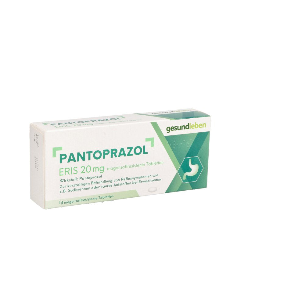 Das Produktfoto zeigt Pantoprazol Eris 20 Mg Magensaftres.Tabletten (14 stk) PZN 14289464