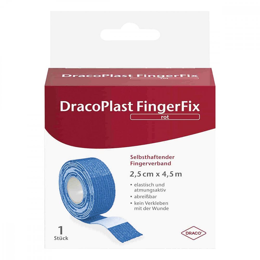 Das Produktfoto zeigt Dracoplast Fingerfix 2,5 Cmx4,5 M M.Wundk.Blau (1 stk) PZN 14296547