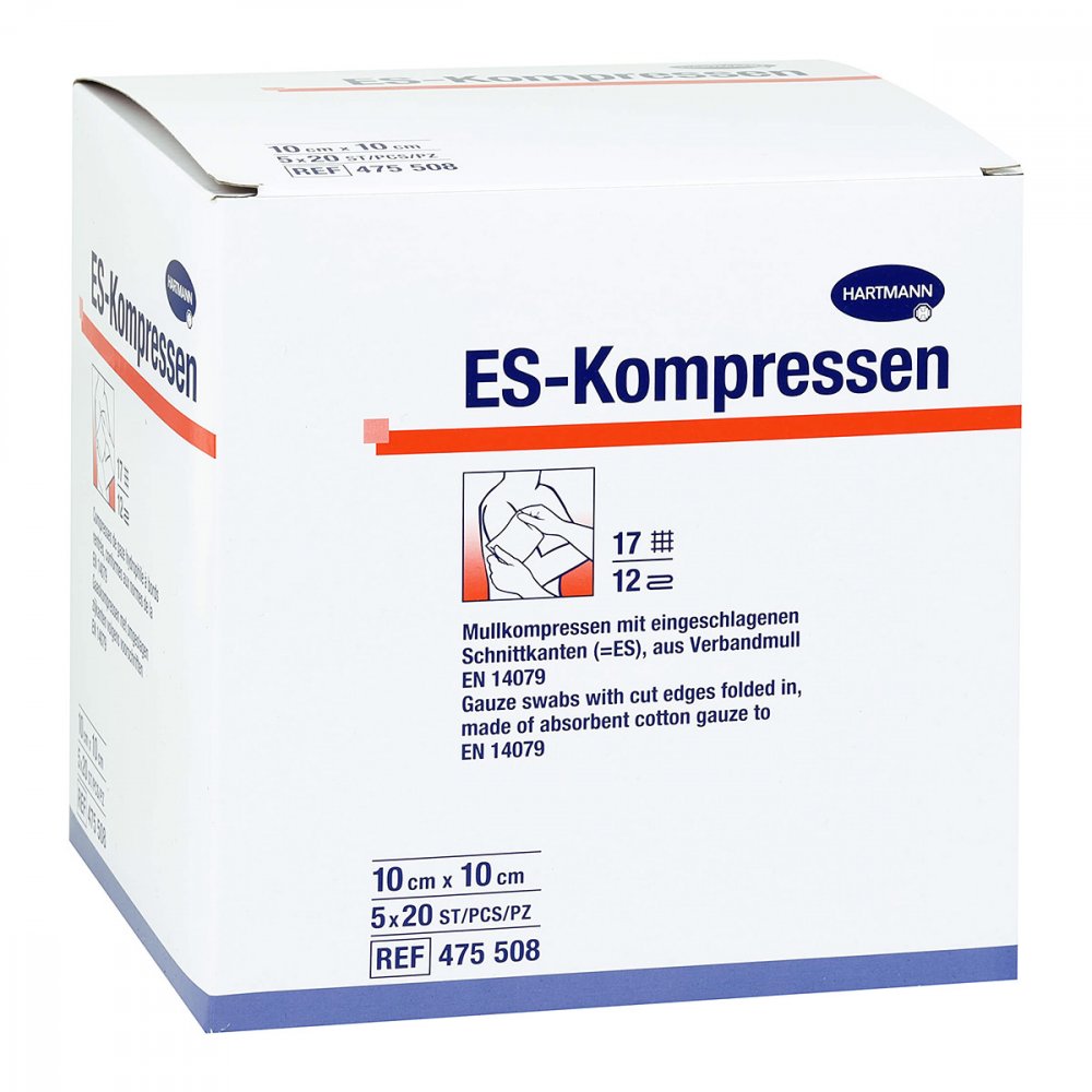 Das Produktfoto zeigt Es-Kompressen Steril 10x10 Cm Großpackung (5X20 stk) PZN 14306843