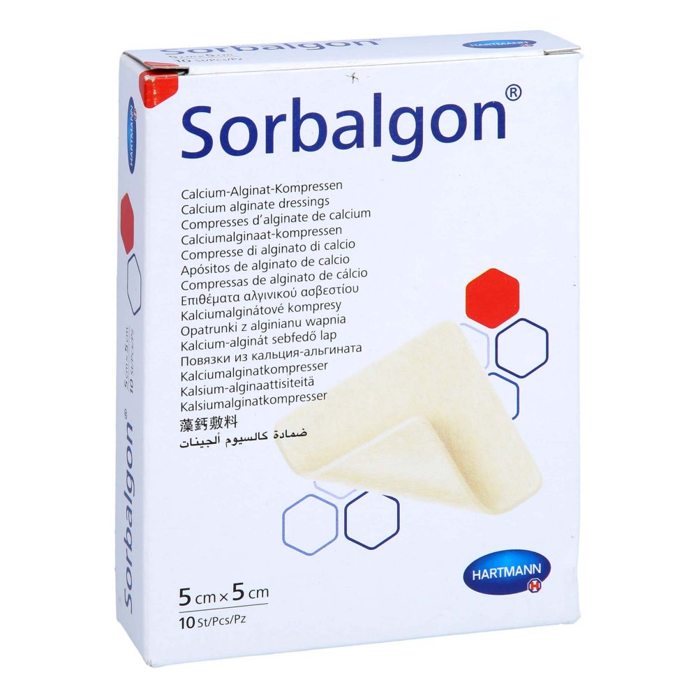 Das Produktfoto zeigt Sorbalgon Kompressen 5x5 Cm (10 stk) PZN 14306955