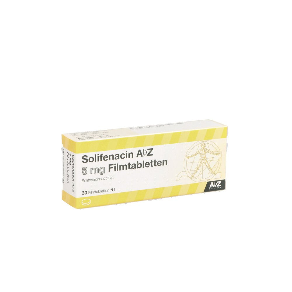 Das Produktfoto zeigt Solifenacin Abz 5 Mg Filmtabletten (30 stk) PZN 14323758