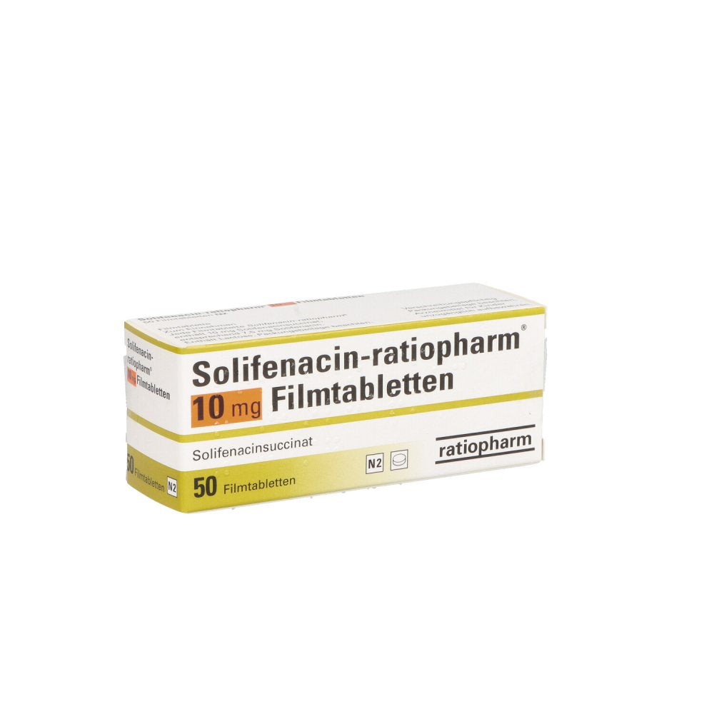 Das Produktfoto zeigt Solifenacin-Ratiopharm 10 Mg Filmtabletten (50 stk) PZN 14323876