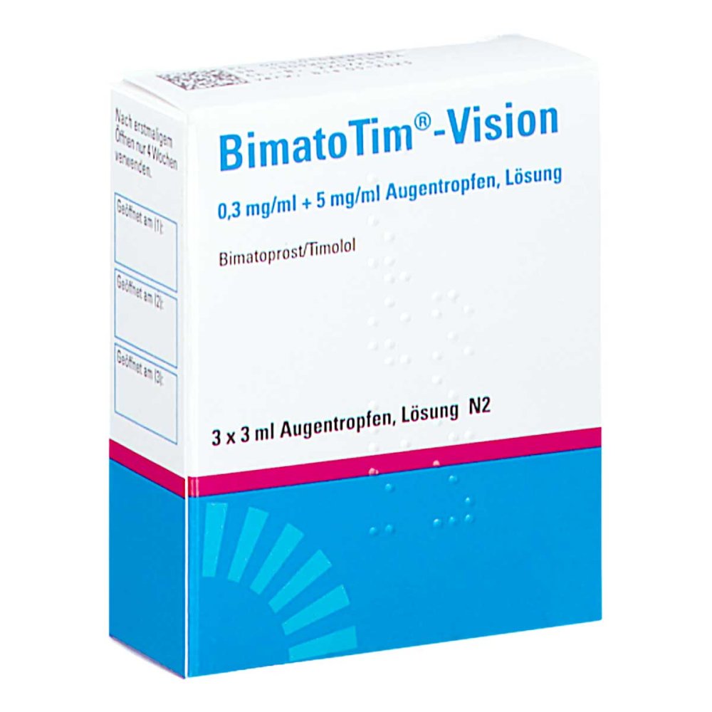 Das Produktfoto zeigt Bimatotim-Vision 0,3 Mg/Ml + 5 Mg/Ml Augentr.Lsg. (3X3 ml) PZN 14329169
