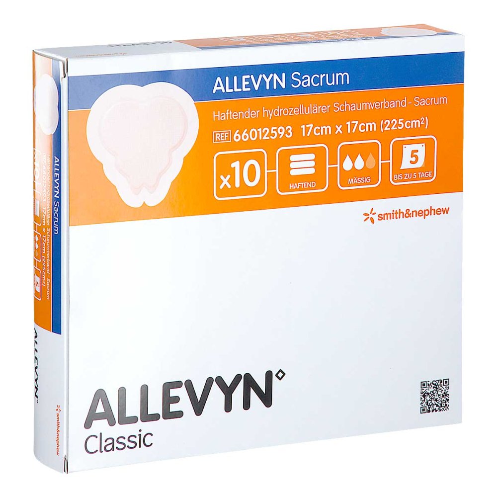 Das Produktfoto zeigt Allevyn Sacrum Klein 17x17 Cm Wundverband Haftend (10 stk) PZN 14329695