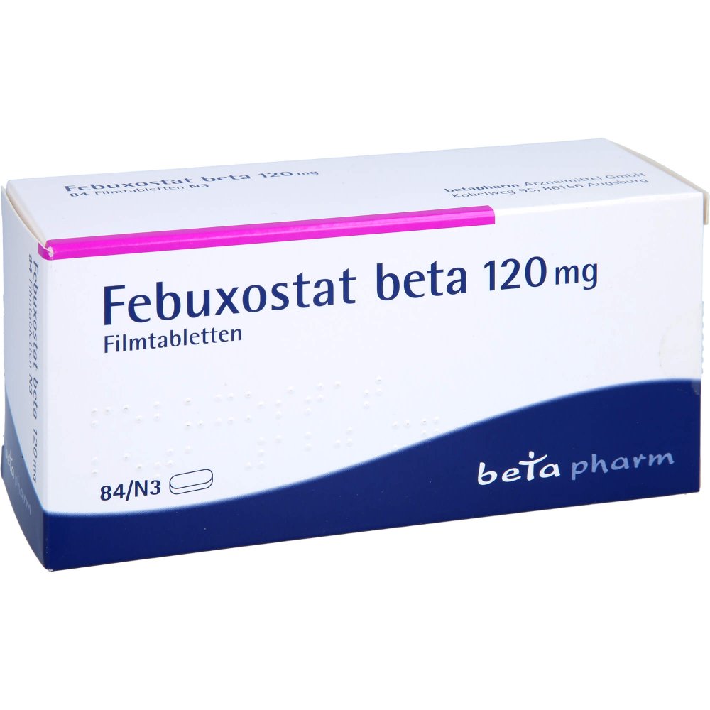 Das Produktfoto zeigt Febuxostat Beta 120 Mg Filmtabletten (84 stk) PZN 14330959