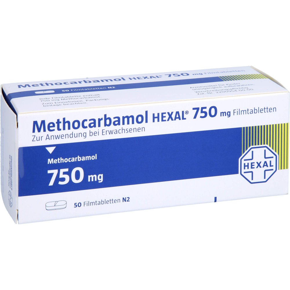 Das Produktfoto zeigt Methocarbamol Hexal 750 Mg Filmtabletten (50 stk) PZN 14331137