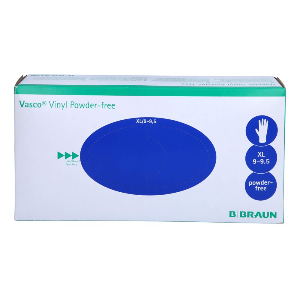 Das Produktfoto zeigt Vasco Vinyl Powderfree Unt.Handsch.Unsteril Xl (100 stk) PZN 14351619