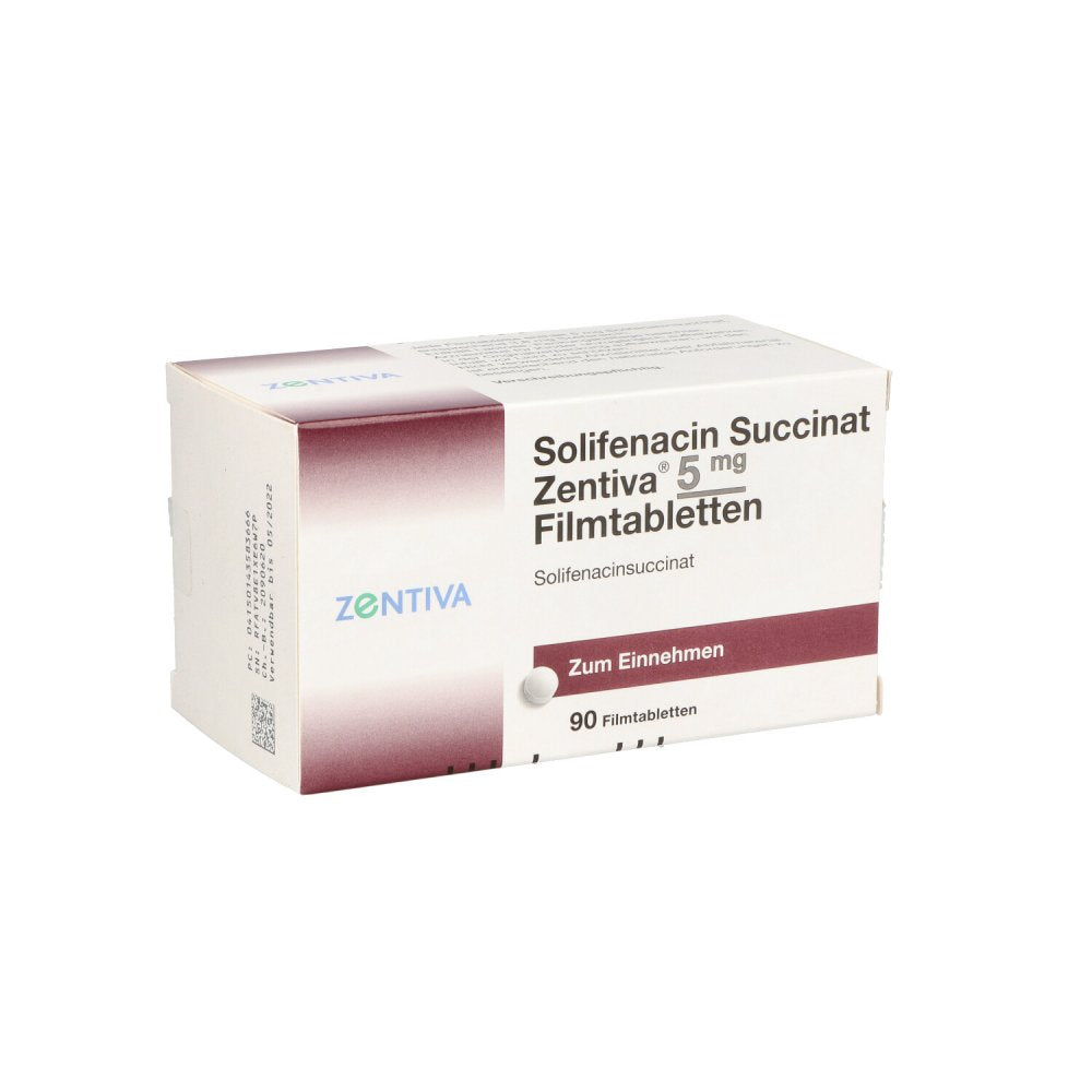 Das Produktfoto zeigt Solifenacin Succinat Zentiva 5 Mg Filmtabletten (90 stk) PZN 14358366