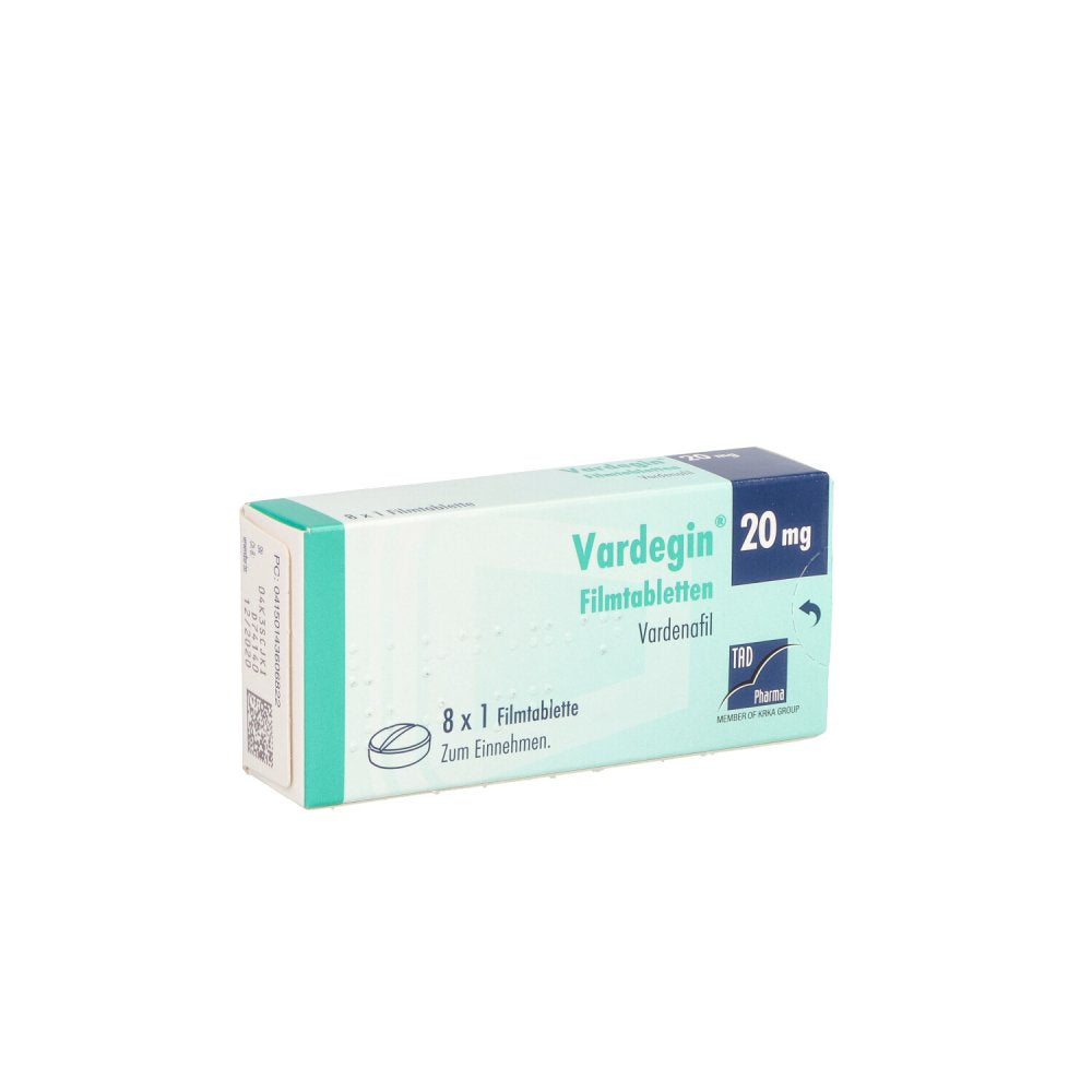 Das Produktfoto zeigt Vardegin 20 Mg Filmtabletten (8 stk) PZN 14360682