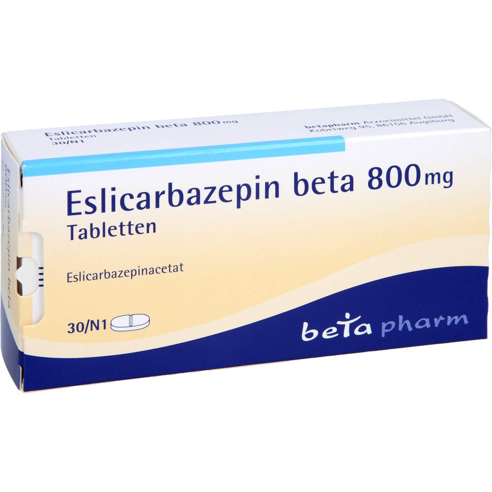 Das Produktfoto zeigt Eslicarbazepin Beta 800 Mg Tabletten (30 stk) PZN 14363692