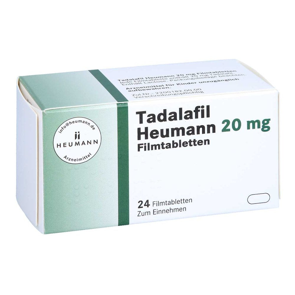 Das Produktfoto zeigt Tadalafil Heumann 20 Mg Filmtabletten (24 stk) PZN 14403405
