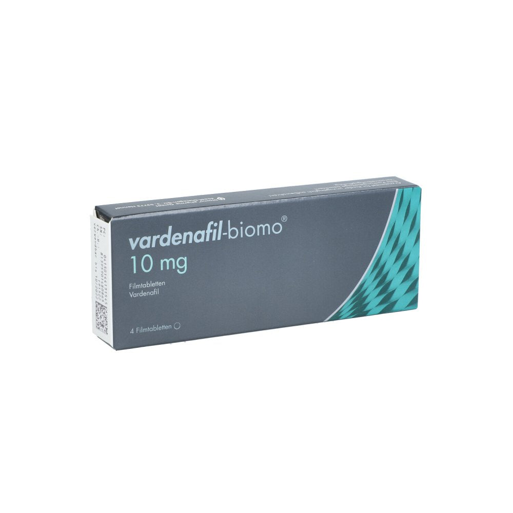 Das Produktfoto zeigt Vardenafil-Biomo 10 Mg Filmtabletten (4 stk) PZN 14413154