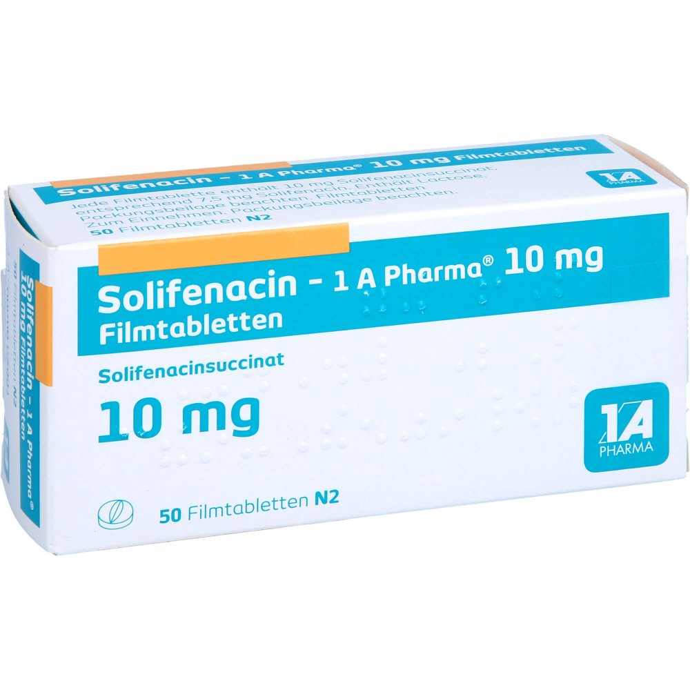 Das Produktfoto zeigt Solifenacin-1a Pharma 10 Mg Filmtabletten (50 stk) PZN 14440955