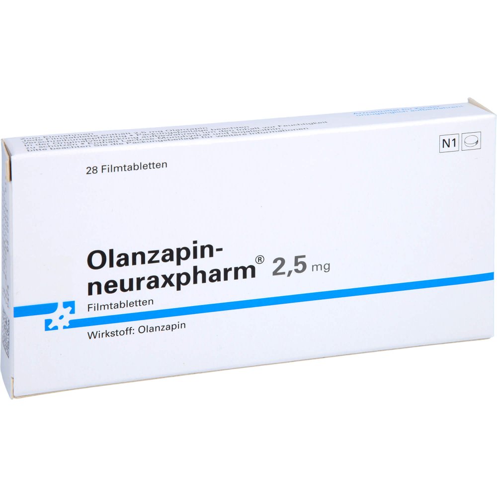Das Produktfoto zeigt Olanzapin-Neuraxpharm 2,5 Mg Filmtabletten (28 stk) PZN 14447934
