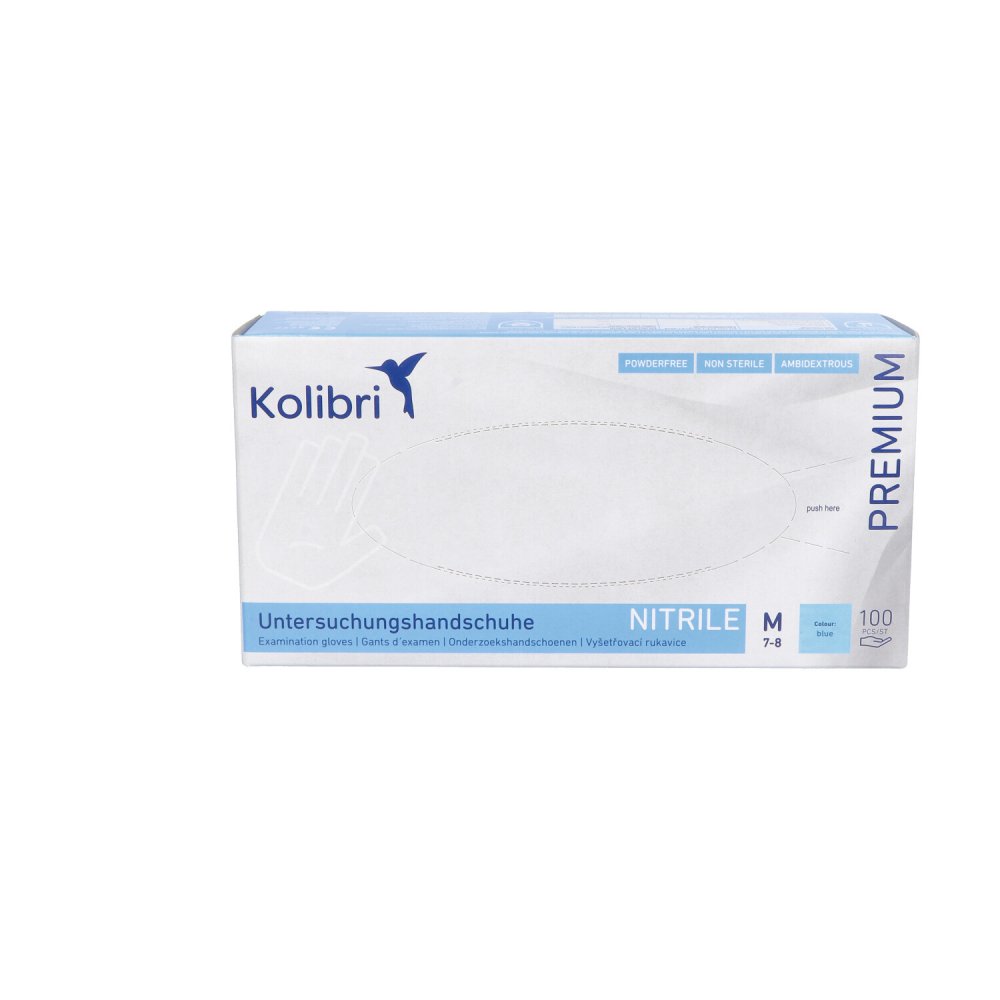 Kolibri Premium U.Hands.Nitril Unst.Pf M Blau (100 stk)
