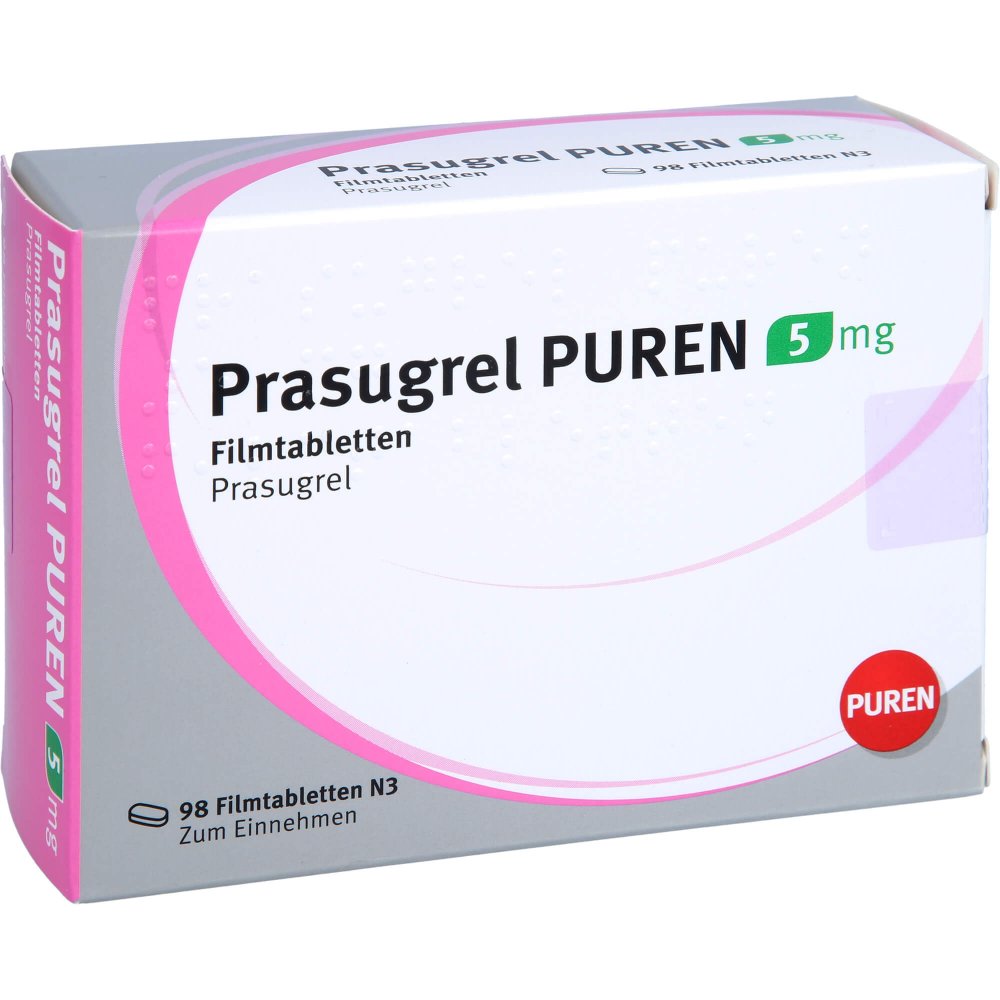 Das Produktfoto zeigt Prasugrel Puren 5 Mg Filmtabletten (98 stk) PZN 15245233