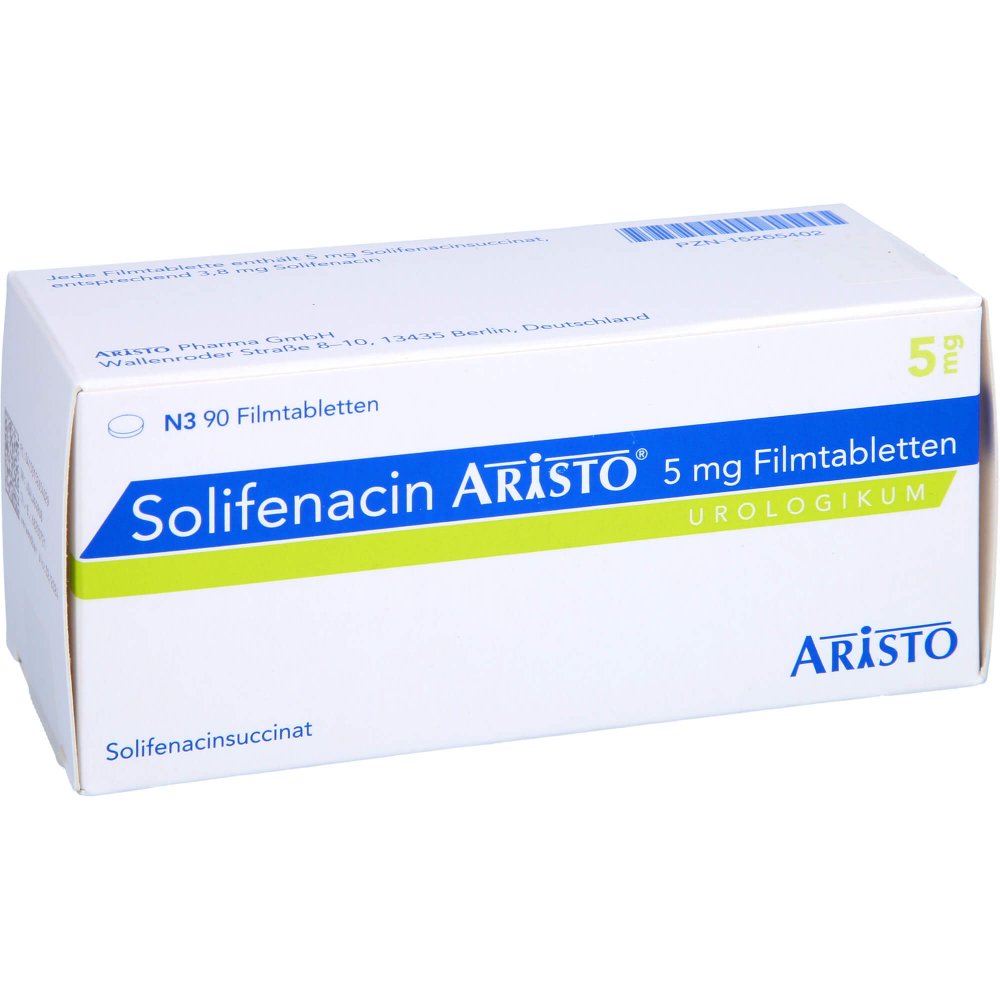Das Produktfoto zeigt Solifenacin Aristo 5 Mg Filmtabletten (90 stk) PZN 15265402