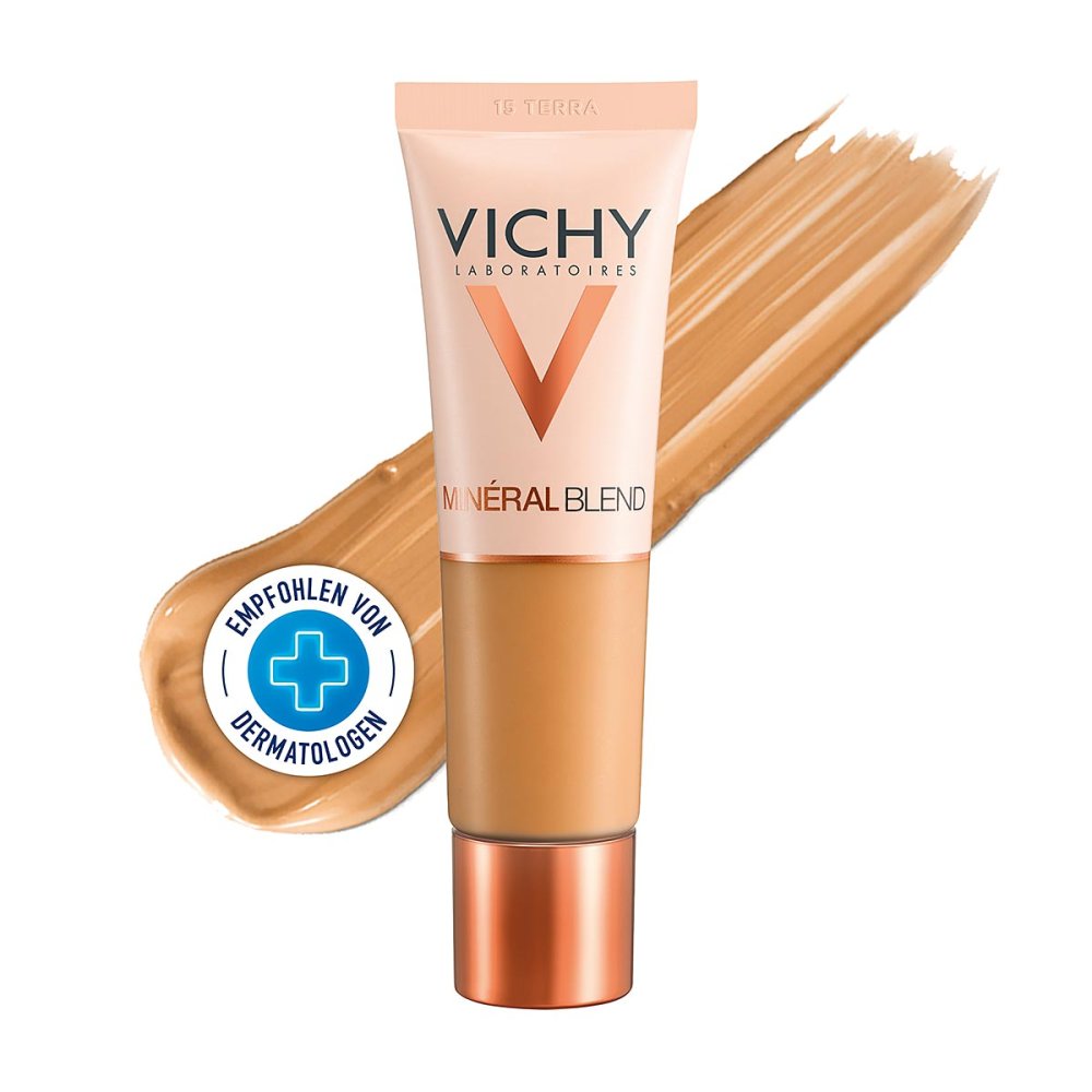 Das Produktfoto zeigt Vichy Mineralblend Make-Up 15 Terra (30 ml) PZN 15293491
